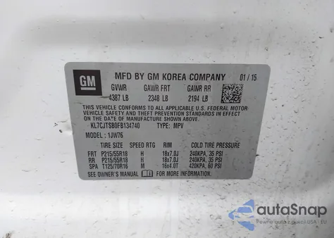 2015 Chevrolet Trax Ltz from USA, damaged, VIN KL7CJTSB0FB134740